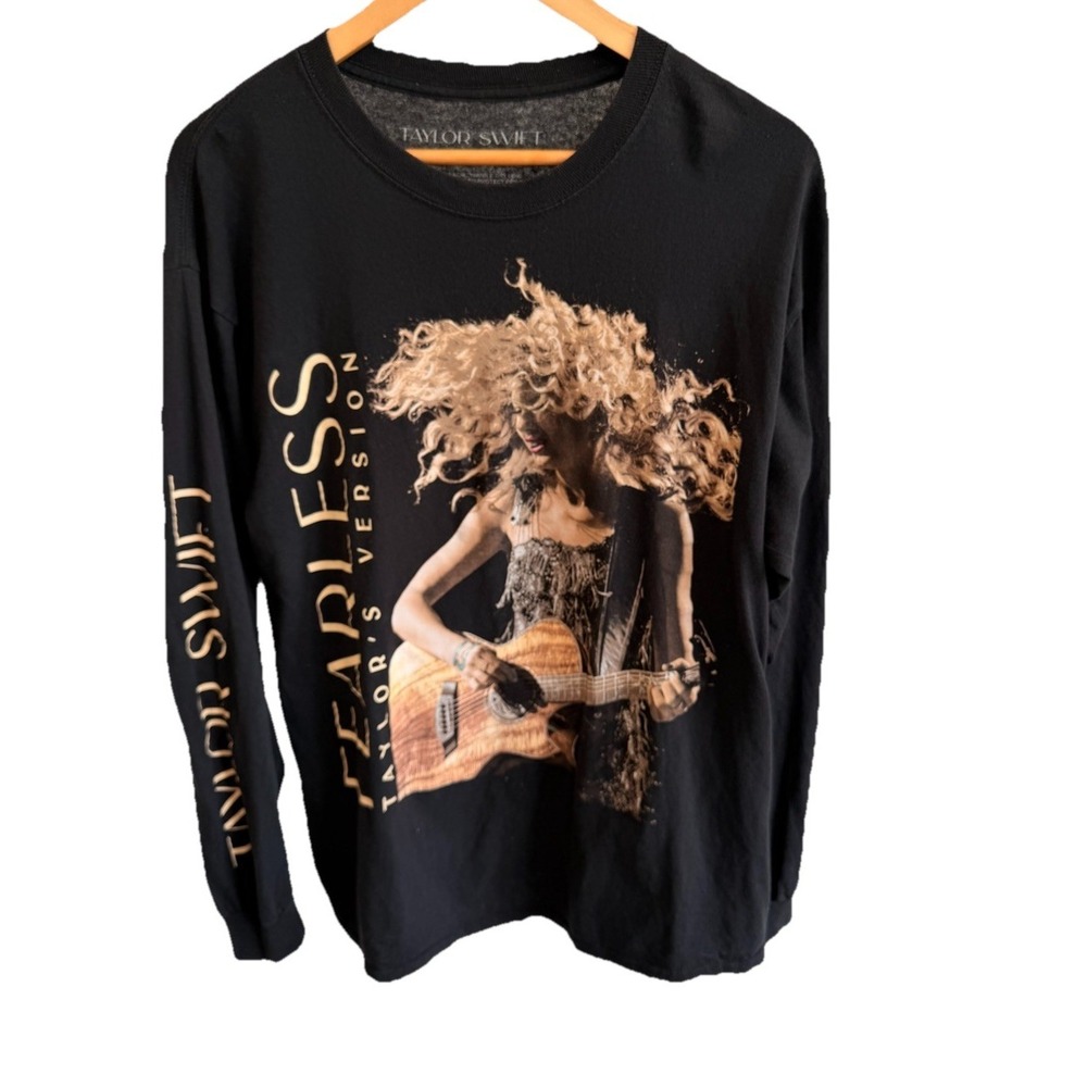Taylor Swift Fearless Shirt Long Sleeve Large Black Taylor's Version Album Promo